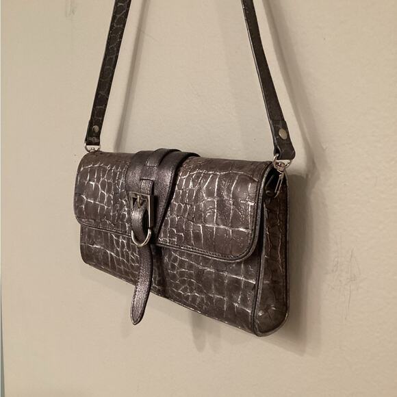 Sondra Roberts Croc Silver Gunmetal Evening Bag Purse Pocketbook Preloved - Picture 3 of 5